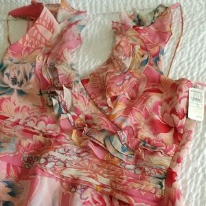 Kay Unger Pink Floral Silk Dress